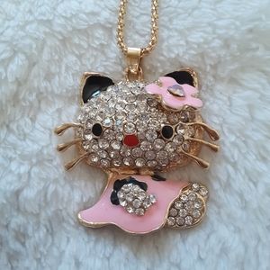Kitty Cat Rhinestone Pink Necklace